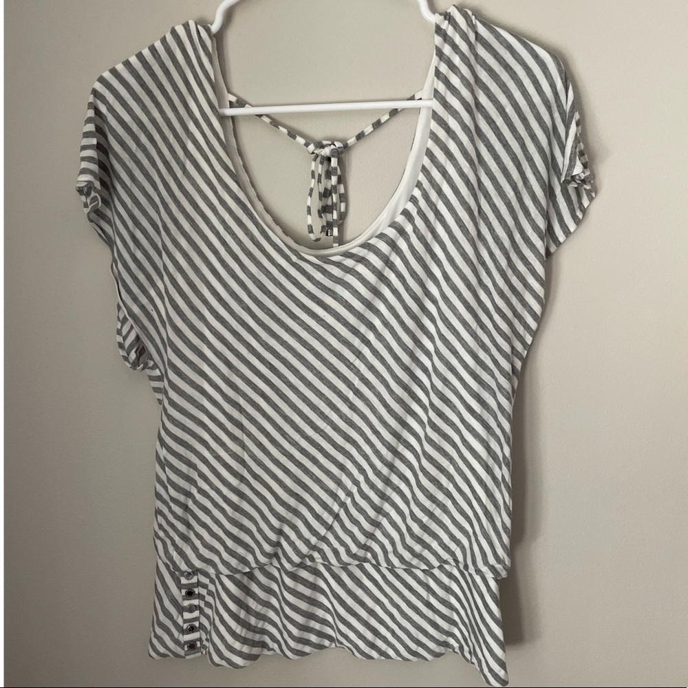 White House Black Market Gray Striped Blouse